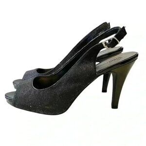 Fioni Night Slingback High Heel Evening Sandals Peep Toe Black Size 8